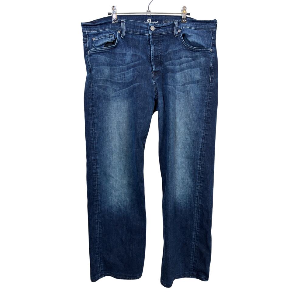 7 For All Mankind Austyn Relaxed Straight Jeans Mens 40 Blue Faded Wash Stretch